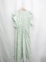 ◇ ⊂ Alley wcloset 花柄 バックリボン ウエストゴム 半袖 ロング丈 ワンピース サイズF グリーン ホワイト レディース E  【1502060025997】