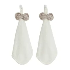 オフホワイト お手拭きタオル ループ付きタオル ２枚セット 可愛い蝶結び付き ハンドタオル 吸水 速乾 タオル 手拭きタオル 洗面所 キッチン 紐付きタオル 保育園 家庭用 ループタオル 女の子 男の子 プレゼント オフホワイト