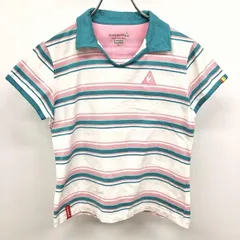 古着 le coq sportif GOLF COLLECTION ルコックスポルティフゴルフコレクション [サンプル品] オープンカラー スキッパー ポロシャツ 半袖 ロゴ 半袖 M 青系×白×ピンク レディース