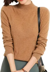 WEARBIE ウェアビー ハイネック ニットトップス セーター 長袖 無地 カジュアル 秋冬 きれいめ シンプル 伸縮性 レディース インナー 厚手 リブニット タートルネック モックネック ミドルネック チクチクしない(ブラウン,  M)