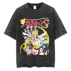 【90s复古】高級水洗い加工 セーラームーン プリントTシャツ ヴィンテージ加工 メンズ ユニセックス ストリート系 ブラック16