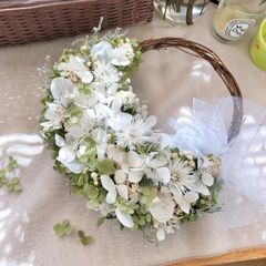 ＊Natural＊ミニバラと千日紅のホワイトリース☆ドライフラワーリース Natural＊ミニバラと千日紅のホワイトリース☆ドライフラワー