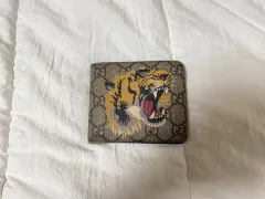 【極美品】グッチ マフラー ボーダー タイガー 虎 メンズ ブルー ホワイト GUCCI】【タイガーヘッドボーダーニット】【イタリア製