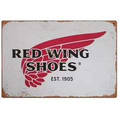【859】新品 レトロ アルミ看板 ★ RED WING SHOES ★ レッドウイング シューズ ブーツ アメリカン雑貨 ガレージ フェンス ヴィンテージ ブリキ看板