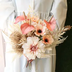 優しいテラコッタカラーのブーケ　ブートニア付き　結婚式　パーティー　フォトウェディング