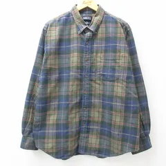 XL/古着 ランズエンド 長袖 フランネル シャツ メンズ 00s 大きいサイズ コットン ボタンダウン 紺他 ネイビー チェック 25mar04 中古 トッ