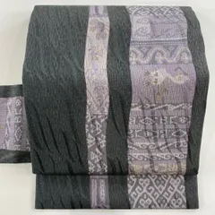 【美品】 名古屋帯 秀品 鳥 幾何学模様 金糸 金彩 深緑 正絹 【中古】