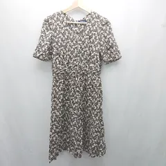 ◇ ◎ NEWYORKER 小花柄　リヨセル100％ 綺麗め Vネック 上品 半袖 ロング ワンピース サイズ9AR ブラック レディース E  【1307210045845】