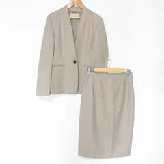 美品 UNITED ARROWS ユナイテッドアローズ CLASS/TWD ノーカラージャケット タイトスカート スーツ セットアップ 38 ベージュ レディース 古着 中古 USED