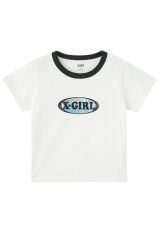 X-girl エックスガール 105252011012 GRADATION GLITTER OVAL LOGO S/S BABY TEE ベビーTシャツ WHITE 正規通販 レディース