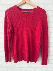 最終値下げラルフローレン  Ralph Lauren ケーブルニット 赤 ポニー 刺繍