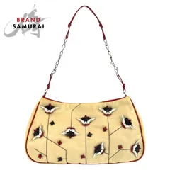 PRADA プラダ 三角ロゴプレート ベージュ レッド シルバー金具 ナイロン/レザー ショルダーバッグ アクセサリーポーチ レディース 504261【中古】