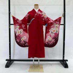 二尺袖 単品 卒業式着物 赤 裄68.5cm Lサイズ  袴用着物 化繊 中古 4522