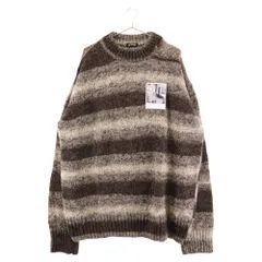 RAF SIMONS (ラフシモンズ) 20AW Striped Roundneck Sweater With Polaroids ストライプド ラウンドネックニットセーター ブラウンのサムネイル
