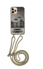 iPhone13 mini  アイフォン13 ミニ スマホケース ショルダーストラップ 紐 付き 天秤 てんびん 謎 ミステリー SF おしゃれ 白黒写真 モノクロ かっこいい ベージュ カラー02