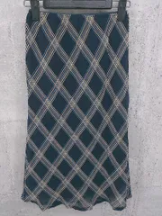 ◇ LAURA ASHLEY ローラ アシュレイ シルク100% チェック 膝下丈 タイト スカート サイズ7 ネイビー マルチ レディース  【中古】 【1002800997435】