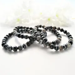 天然石　サードオニキス　ブレスレット　8ｍｍ　約16ｃｍ　黒縞瑪瑙　断捨離価格！