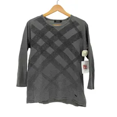 バーバリーブラックレーベル BURBERRY BLACK LABEL チェック 裾ロゴ 七分袖 クルーネックTシャツ メンズ JPN：2 