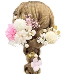 成人式 [JZOON] 髪飾り【8色展開】 卒業式 袴 ドライフラワー あじさい かすみ草 造花飾り ヘアアクセサリー 和玉 赤 ゴールド ヘッドパーツ 振袖 着物 七五三 浴衣 結婚式用 パール 手作り 専用ケース付き A7100