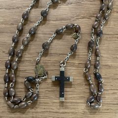 フランスアンティーク　ロザリオ　グレー　ルルド　ベルナデッタ　聖水　フランス　アキテーヌ　R6【595】