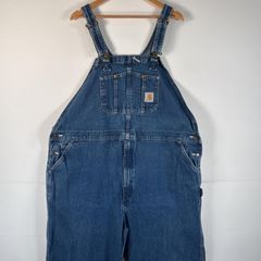 古着 カーハート Carhartt オーバーオール デニム ワーク ワンポイントロゴ ペインター 大きいサイズ ハンマーループ  ブルー系 メンズ