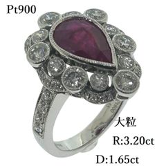 超大粒 天然 ルビー リング R:3.20ct D:1.65ct 13号 12.41g 指輪 ダイヤ ダイヤモンド プラチナ コランダム ♯1073011468