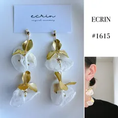 【#1615】ゴールド　シフォン　フラワー　ハンドメイド　アクセサリー　ピアス　イヤリング　大ぶり　結婚式　ブライダル　入学式　卒業式