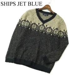 SHIPS JET BLUE シップス 秋冬 ウール モヘヤ混★ ノルディック柄 Vネック ニット セーター Sz.S　メンズ