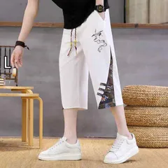 [L]メンズ ファッション 服 男性用 オシャレ シンプル 大人 かっこいい ストリート  夏 七分丈 パンツ 薄手 通気性 快適 カジュアル チャイナ 