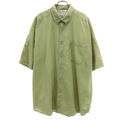 Columbia コロンビア リネンブレンド 半袖 ケープジェイクII ボタンダウンシャツ XL オリーブ アウトドア メンズ 古着