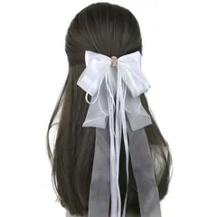 Alpha Depot ビッグリボンバレッタ 大きめ 髪留め ロリータ ゴスロリ コスプレ 韓国風 甘め 地雷系 病みかわ 量産型 クリップ付き (ホワイト, レースなし) [ホワイト] [レースなし]