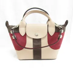 美品 LONGCHAMP ロンシャン プリアージュ キュイール XS ハンドバッグ ベージュ×パープル レディース 古着 中古 USED