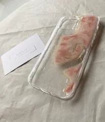 iPhoneケース ハンドメイド ニュアンス マーブル ベージュ　ピンク　金