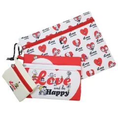 スヌーピー 3連フラットポーチ レッド トラベルポーチ