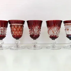 Rose 様専用　切子　キリコ　グラス　レッド　５個セット　未使用品