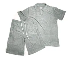 新品　FRUIT OF THE LOOM　ルームウェア　グレー　Mサイズ　上下セット　フルーツオブザルーム　パイル　襟付き　半袖 ショートパンツ