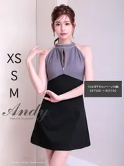 グレー×ブラック [OF05] [ON2908-BExB-2412]【ANDY/アンディ】ホルターネック/ バスト切り替え/ フロントジップ/ ハイネック/ ビジュー/ リボン/ フレア/ ミニドレス/ キャバドレス