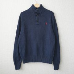 POLO RALPH LAUREN ポロラルフローレン ロゴ ワンポイント 無地 ボタン プルオーバー コットン Sサイズ ネイビー 紺 古着【UR-0605】