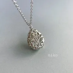 ◆ 59 マット シルバー ／ クラシカル 透かし ドロップ ネックレス 50cm K16GP アクセサリー ◆　再販 定番 人気 大人 上品 きれいめ シンプル 大ぶり 雫 しずく