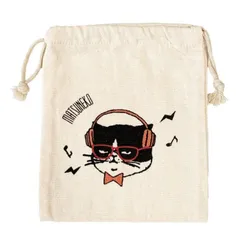 【新品】巾着  巾着袋 お出かけ 小物入れ シンプル ナチュラル どうぶつ   袋 帆布 綿 キナリ クリーム ホワイト マツネコミュージック