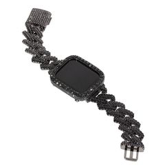 アップルウォッチ マイアミキューバンリンク&ベゼル コンプリートセット S4/5/6/SE対応 44mm 極太【幅22ｍｍ】 オールブラック 大粒CZダイヤ（キュービックジルコニア）ガラスコーティング施工済