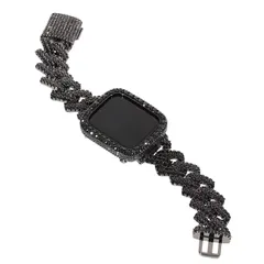 アップルウォッチ マイアミキューバンリンク&ベゼル コンプリートセット S4/5/6/SE対応 44mm 極太【幅22ｍｍ】 オールブラック 大粒CZダイヤ（キュービックジルコニア）ガラスコーティング施工済