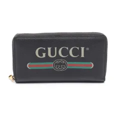 グッチ GUCCI ラウンド長財布 グッチプリント ジップアラウンドウォレット 496317 ブラック レザー シェリーライン ラウンド長財布 レディース Used A