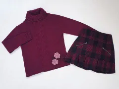 ベベ bebe アウトレット 子供服 女の子 150cm 長袖 セーター ニット スカート 2点 ワイン 赤 黒 チェック 秋 冬 ★4 セットアップ 冬服 ガールズ 女児 キッズ ジュニア 【中古】 ユーズド リサイクル こどものサムネイル