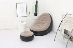 BM-STORE エアーソファー オットマン付 椅子 一人掛け 空気入れ付 ベッド インテリア 座椅子 (グレー)