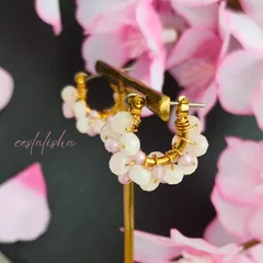 天然石　モルガナイト　誕生石　桜　cherry blossoms　花見　お花見 チタンフープピアス（フープイヤリング変更可）14kgf