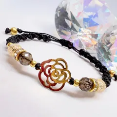 天然石 パワーストーン ブレスレット アンクレット マクラメ 薔薇 茶水晶 水晶 厄除け