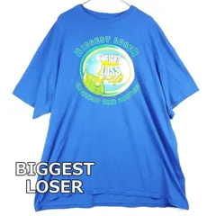 【肩幅62cm】BIGGEST LOSER GREATEST GAIN CONTEST ラバープリント 両プリント 半袖Tシャツ 　2XLサイズ ブルー【湘南倉庫】USアメリカ古着　ビッグサイズ　ゆるだぼ T9