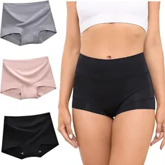 Leiasnow ボクサー ショーツ パンツ ボックス 大きいサイズ 深め 可愛い 1分丈 セット ボーイレングス レディース( ブラック、グレー、ベージュピンク,  2XL)