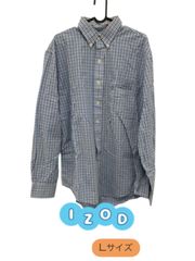 IZOD　長袖チェックシャツ　メンズ　青系統　首回り黄ばみ　丈長め　U-401